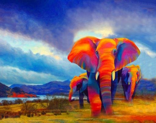 Colorful Elephants modern art canvas - DIY Paint By Numbers - Numeral Paint