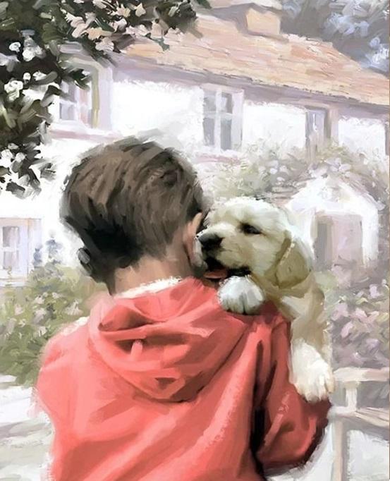 Boy And Dog - DIY Paint By Numbers - Numeral Paint