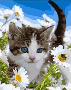 Flowers cat art picture - DIY Paint By Numbers - Numeral Paint