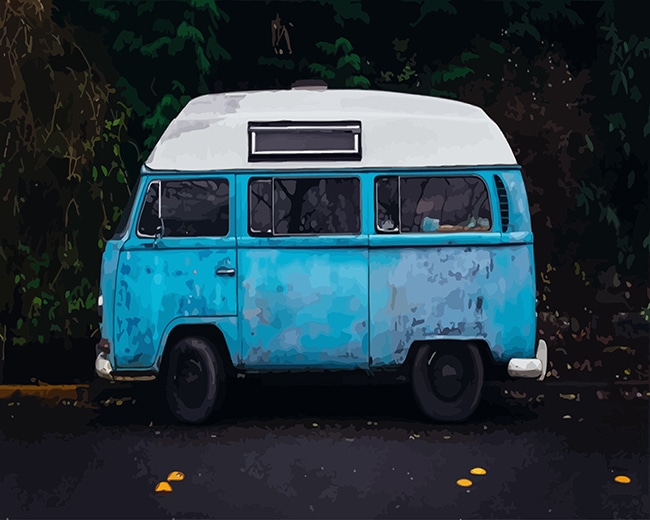 Blue Mini Bus Paint by number