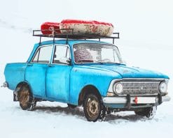 Blue Old Car in Snow NEW paint by number