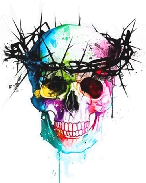 Colorful skull with thorns crown adult paint by numbers