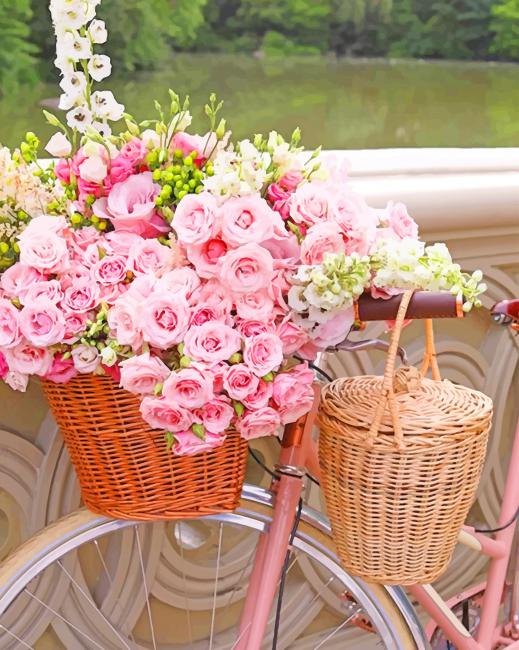 Bike And Pink Flowers paint by numbers