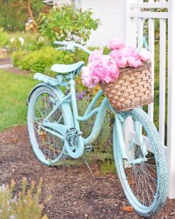 Cute Blue Bike With Flowers paint by numbers