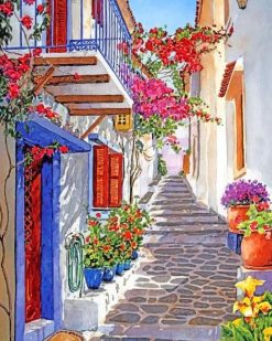 Greece Street Flowers Paint by Numbers