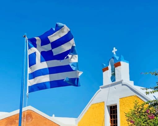 Greek flag Church Santorini Greece adult paint by numbers