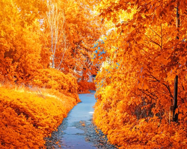 Autumn Leaves Path Foliage paint by number