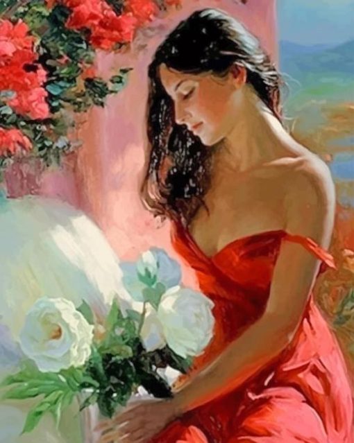 Beautiful Woman Wearing Red Paint By numbers