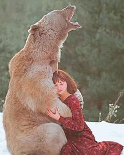 Girl hugging Big bear paint By Numbers