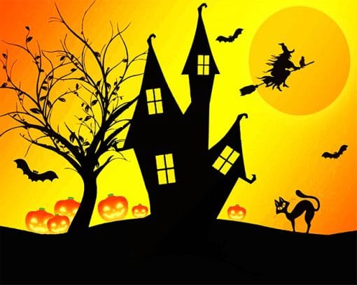 Halloween House Silhouette paint by number