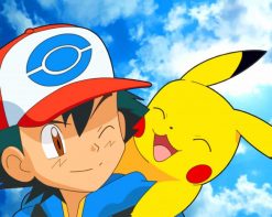 Happy Ash Ketchum And Pikachu paint by number