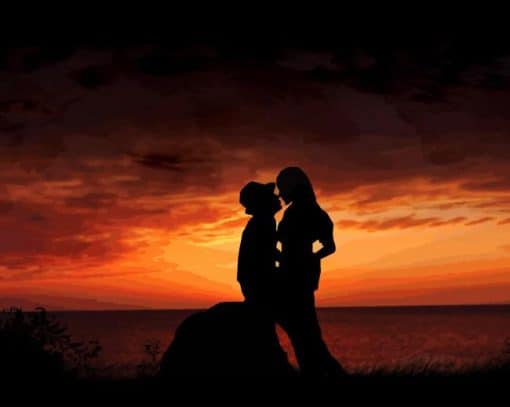 Romance Couple Sunset Silhouette paint by numbers