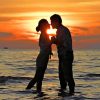 Silhouette of Romantic Couple in Beach paint by numbers