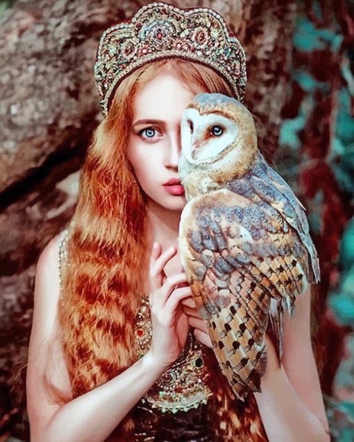 Stunning Girl With Owl paint by number