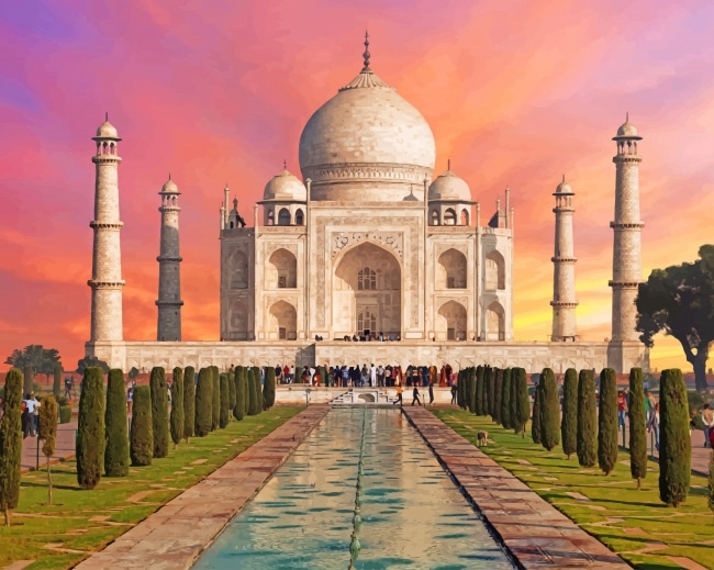 Sunrise Taj Mahal Agra paint by number