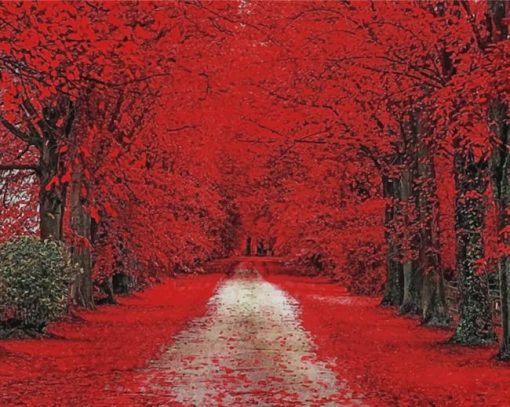 Trees Red Path paint by number