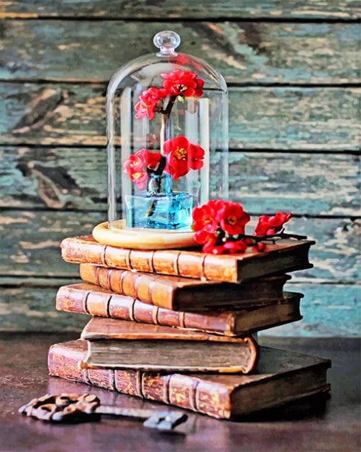 Vintage Books And Red Roses Paint By Numbers