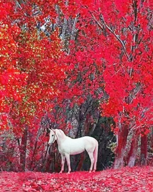 White Horse Red Nature paint by number