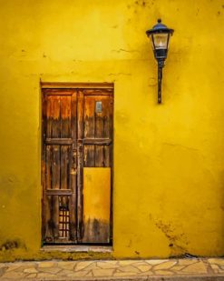 Wood Door And Yellow Wall paint by numbers