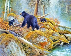 Black Bears In Autumn paint by number