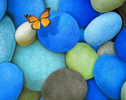 Blue Brown Stones Butterfly paint by number