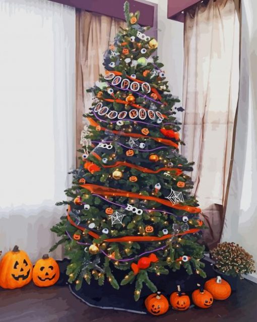 Christmas Tree Decorated For Halloween paint by numbers