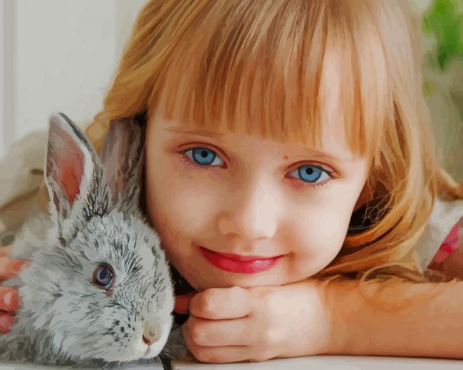 Cute Girl With Rabbit paint by number