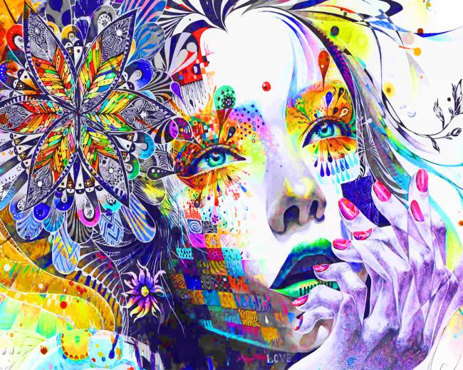 Girl Thinking Trippy Art paint by number