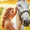 Girl With White Horse paint by number