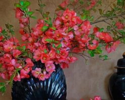 Pink Flowers In Black Vase paint by number