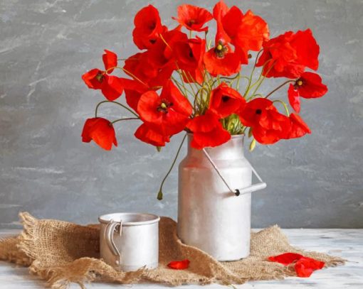 Red Flowers In Vase paint by number