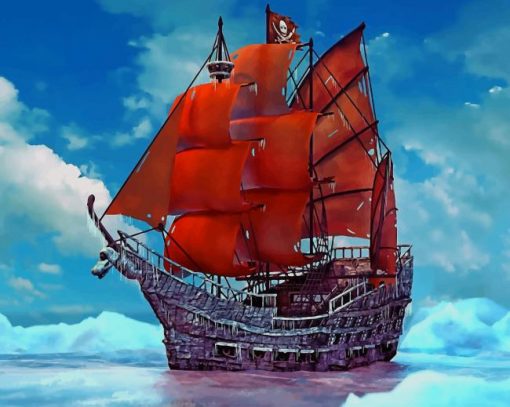 Red Sail Pirate Ship - NEW Paint By Numbers - Paint by numbers for adult
