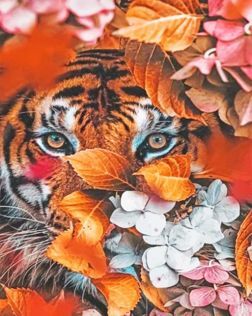 Tiger With Leaves paint by numbers