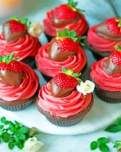 Chocolate Cupcakes With Srawberries paint by numbers