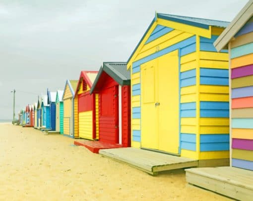 Colorful Beach Huts paint by numbers