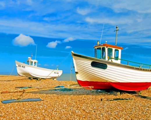Fishing Boats On Beach paint by number