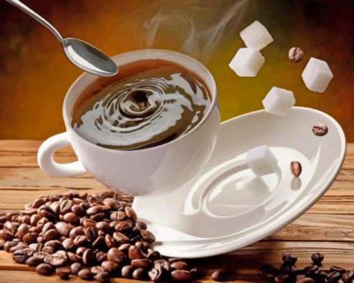 Flying Cup Of Coffee With Sugar Cubes paint by number