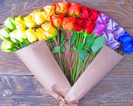 Rainbow Roses Bouquet paint by numbers
