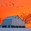 Winter Barn Sunset paint by numbers