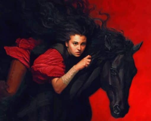 Woman Riding Black Horse Art paint by number