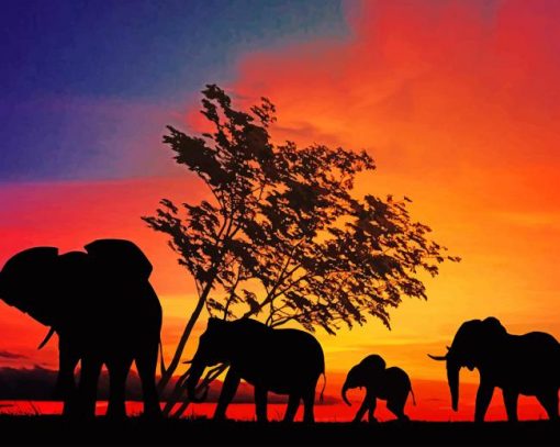 African Elephants Silhouette paint by number