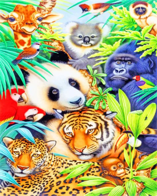 Jungle Animals Illustration paint by numbers