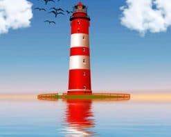 Beautiful Red Lighthouse paint by number