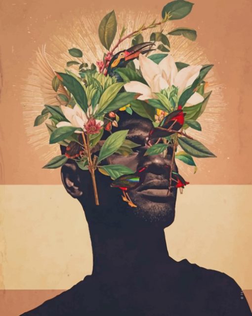 black Man With Floral Head paint by numbers