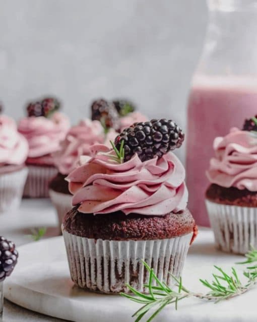 Cupcakes With Blackberries And Buttercream painnnt by numbers