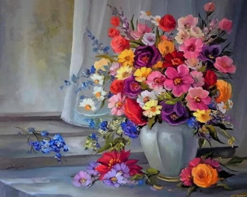 Colorful Flowers In Vase paint by number