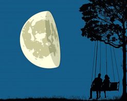 Couple Sitting On Swings Silhouette paint by number