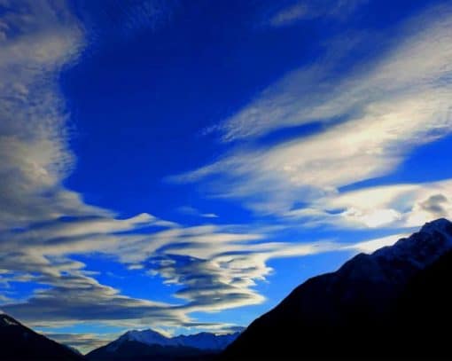 Cumulus Clouds Mountain Silhouette paint by number