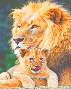 Dad Lion With Cub paint by numbers