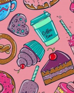 Donut And Ice Cream Illustration paint by numbers